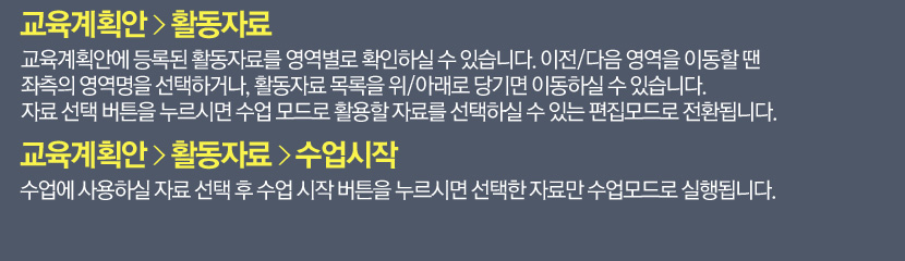 교육계획안에 등록된 활동자료를 영역별로 확인하실 수 있습니다